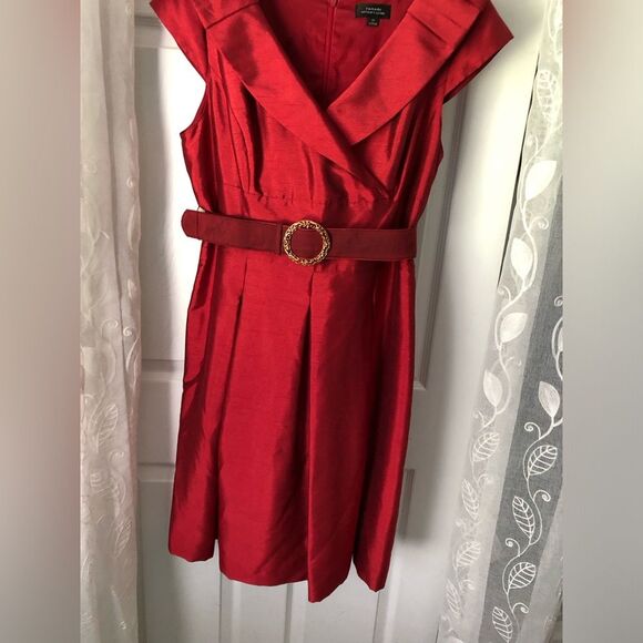 Tahari ASL cocktail Taffeta midi Dress back zipper with belt size 14 - Picture 4 of 14